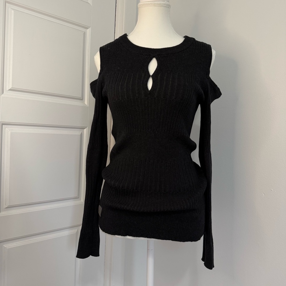 Black Cut-Out Shoulder Sweater